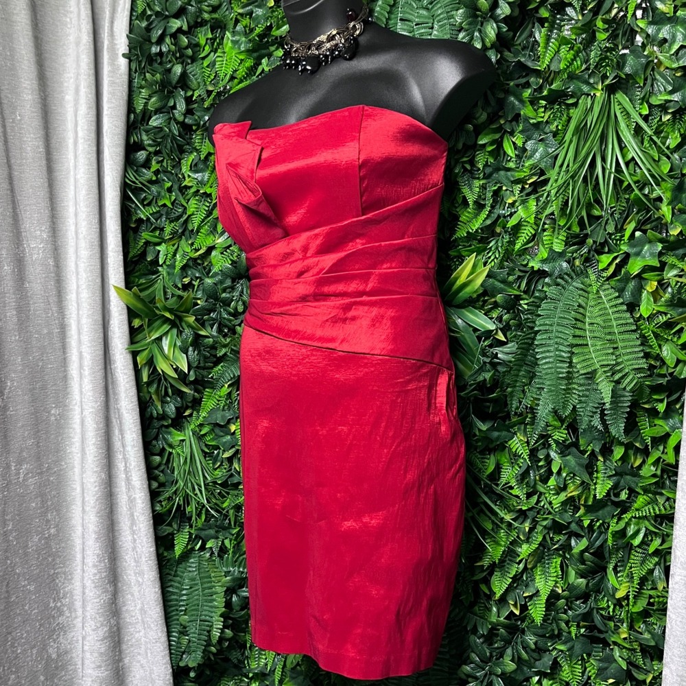 Betsy & Adam Dress Women Size 14 Red Strapless Cocktail Party Evening‎ 2953